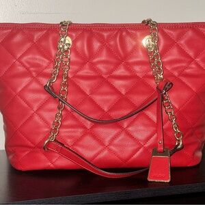 Aldo Red Quilted Tote Bag with Gold Chain Straps